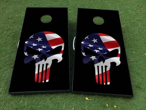 Schwarzer Punisher USA-Flagge Cornhole Brettspiel-Aufkleber Vinylfolie mit laminierter Folie
