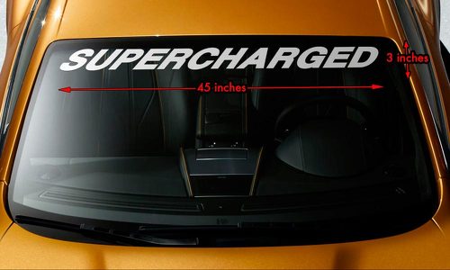 SUPERCHARGED MUSCLE CAR Windschutzscheiben-Banner, Premium-Vinyl-Aufkleber, 45 x 3 Zoll